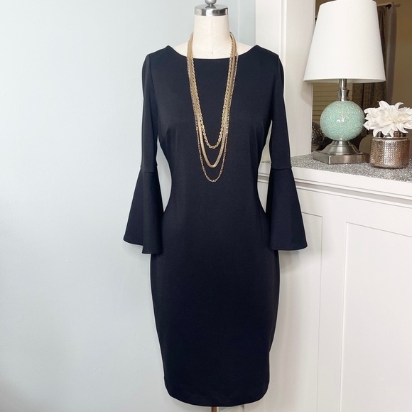 Calvin Klein Black Bell Sleeve Sheath Dress 4 Small - Picture 3 of 14